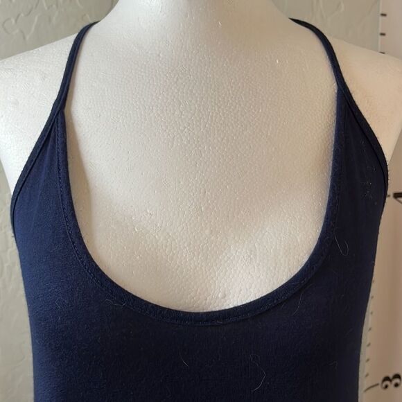Raggs II Riches tank top navy blue spaghetti straps lace embellishment on bottom - Picture 2 of 6